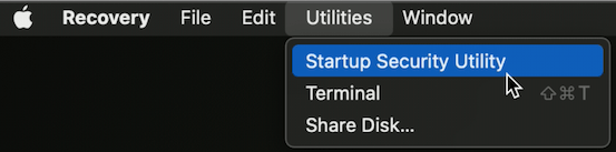 select macOS Startup Security Utility