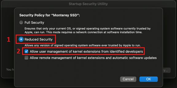 select reduced security options